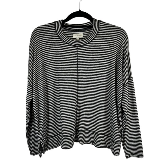 Lucky Brand Tops - Lucky Brand Womens Black White Striped Long Sleeve Crew Neck Top Size M *flawed*